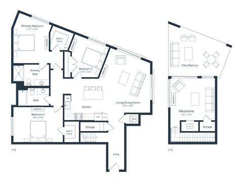 Floor plan for 3 beds, 2 baths, 1801 sqft